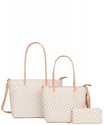 3in1 Monogram Print Tote Bag With Bag Wallet 007-8233-S TAUPE